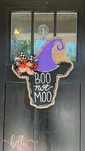 Boo not Moo Halloween Cow Head Door Hanger