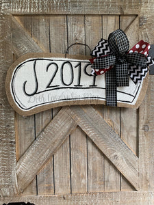 Graduation Door Hanger Diploma in Maroon that says 2019 with bow