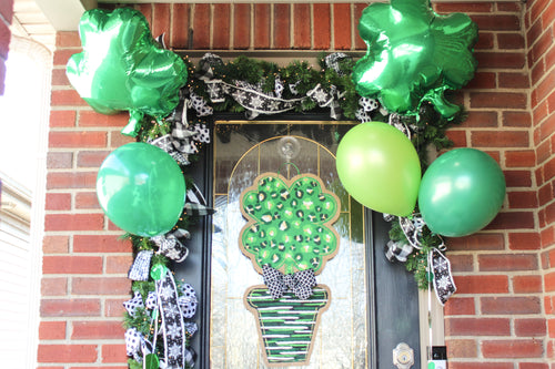 St. Patrick's Day Shamrock Leopard Topiary Door Hanger with Gold